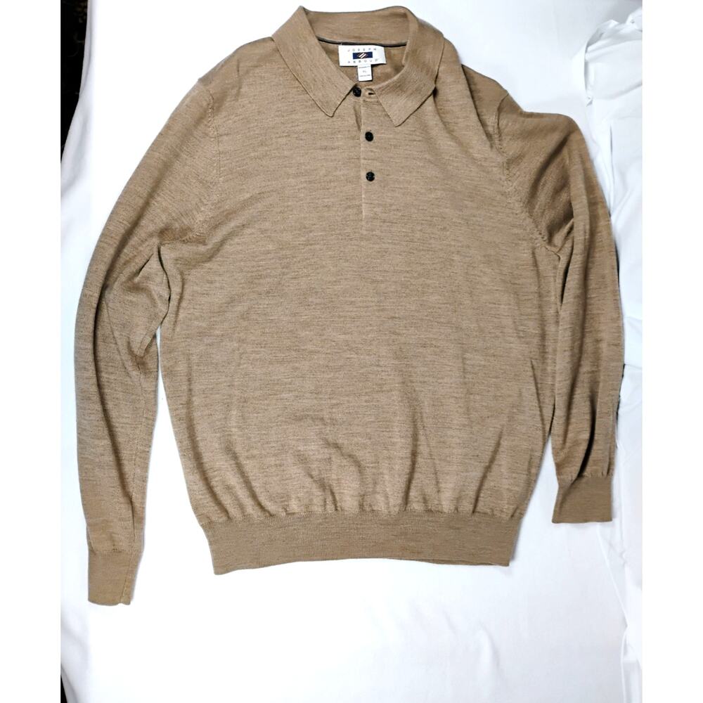 Joseph Abboud Mens Merino Wool Polo Sweater XL Tan Modern Fit Preppy Heritage